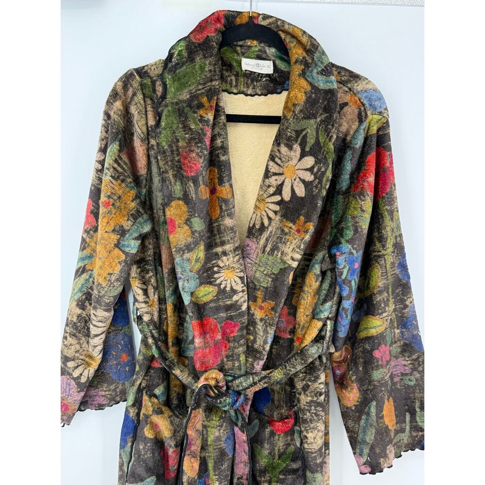Natural Life Cozy Blanket Midi Robe Wildflower Floral Plush Tie Waist XS - Picture 3 of 7